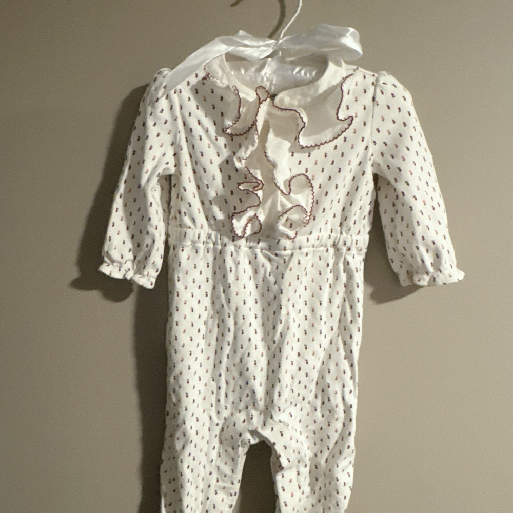 Janie and Jack White and Pink Patterned Footie